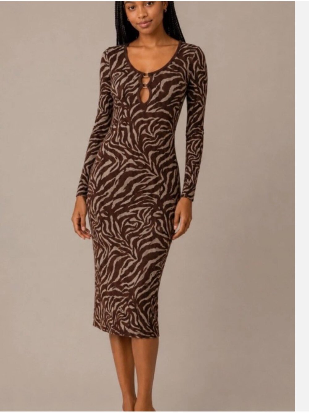 Camila Coelho Brown & Beige Zebra-Print Knit Midi Dress